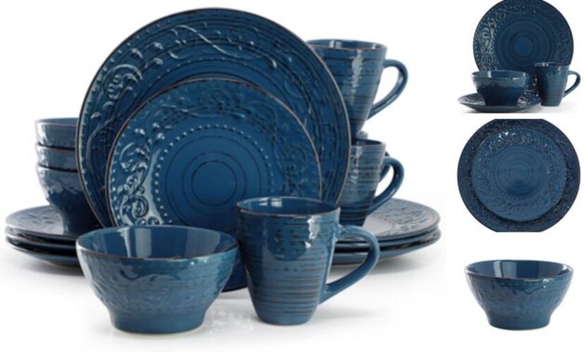 Malibu Deep Ocean-Piece Stoneware Embossed Pattern Reactive Deep Ocean Blue 16