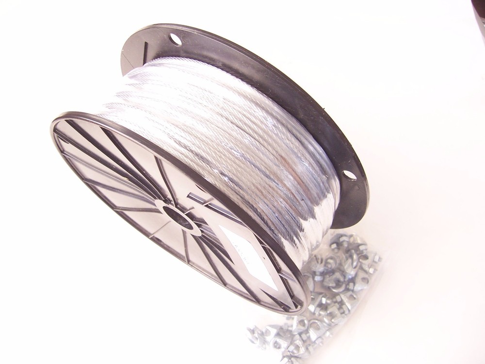 Galvanized Wire Rope Cable, 1/8", 7x7, 500 ft Reel + 20 Cable Clips