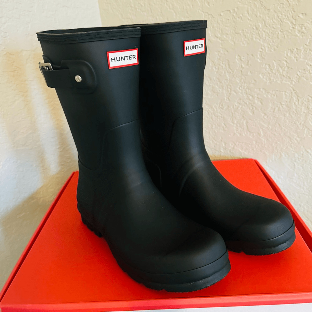 HUNTER Original Short Waterproof Rain Boot, Rubber Black, Size 10, NWT