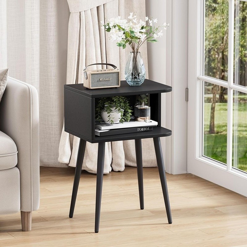 Multi-Functional Nightstand End Table W/ Storage Easy Assembly Home Office Black