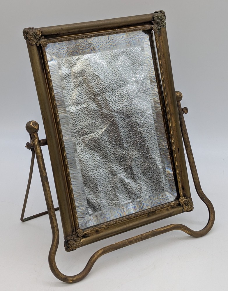 Brass Vanity Shaving Dresser Mirror Rectangular Tilting Beveled Easel Folding