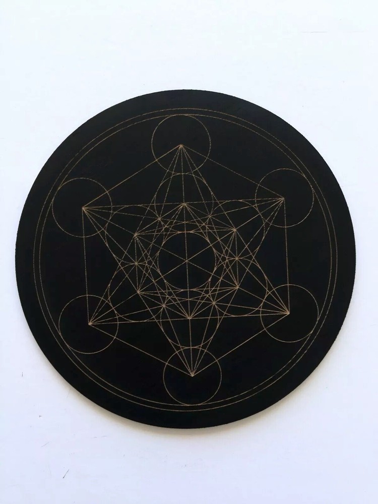 Laser engraved 6” Ebony Black Stained Metratrone’s Cube Crystal Grid