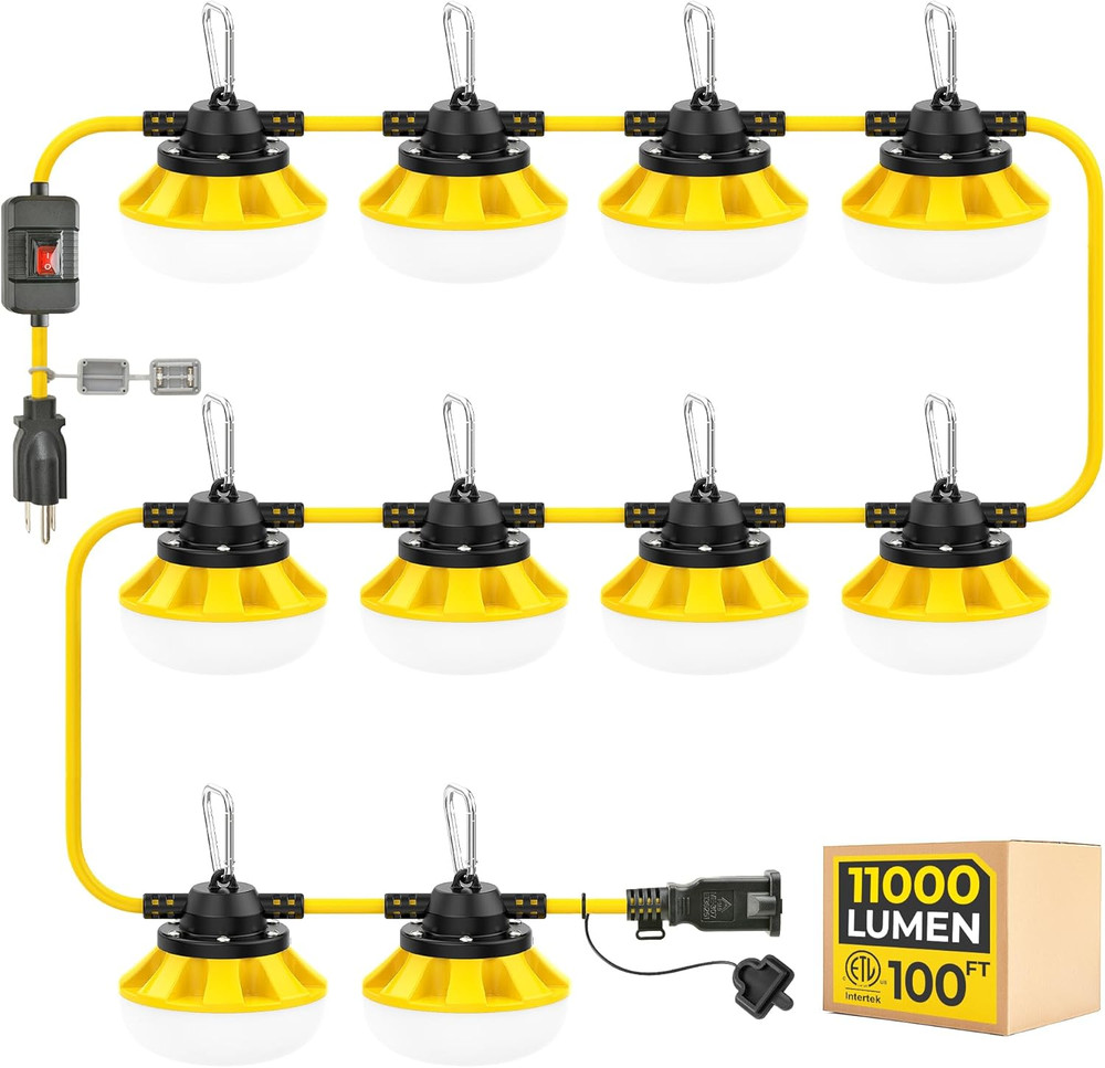 3 Prong LED String Lights with Switch: 100FT Linkable ETL Certified Bright Work