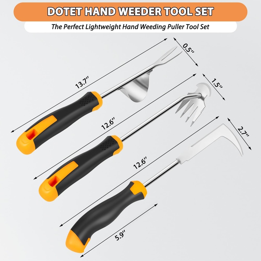 Garden Uprooting Weeding Tools - 3 Pack Hand Held Weeder Puller Tool Set, Rubber