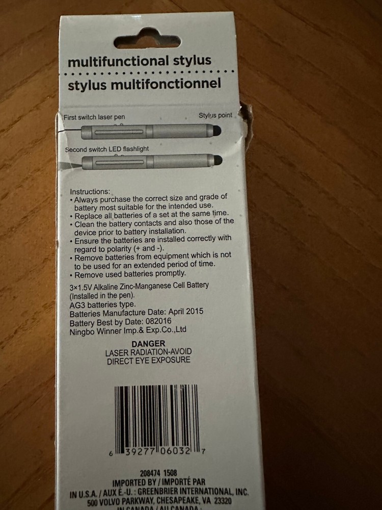 Blue Three In One Flashlight, Laser, And Stylus