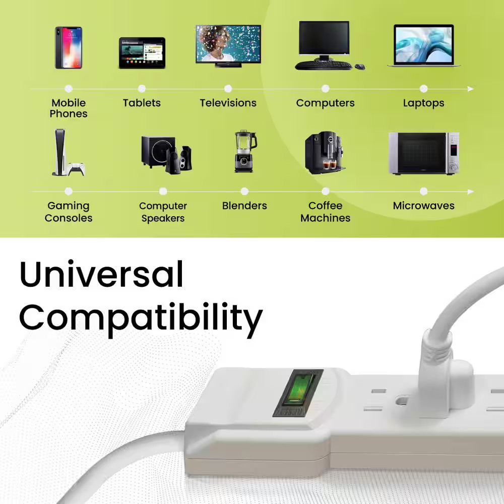 6 Outlet Surge Protector with 6 Ft. Heavy Duty Cord - White