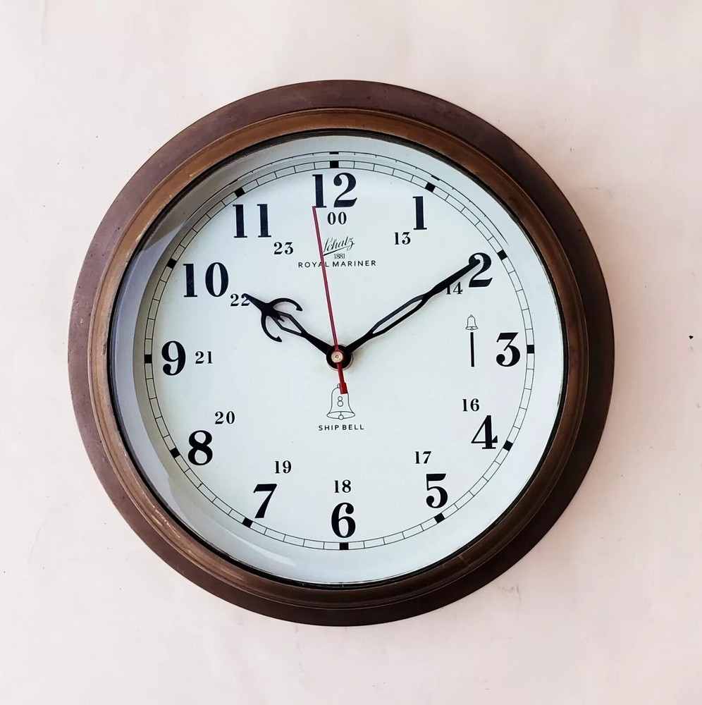 Vintage Decorative Solid Brass Ship Clock Antique Replica Maritime Wall Clock.