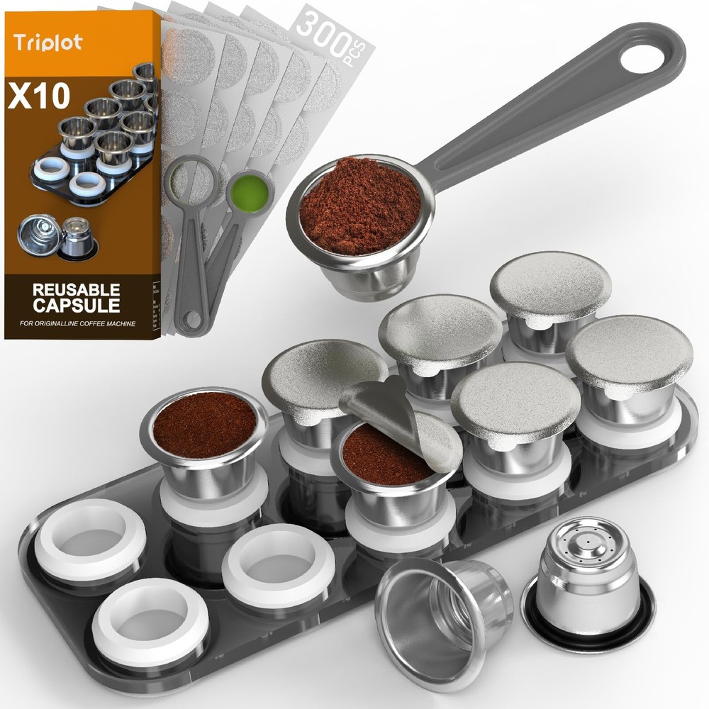 Triplot10pcs Reusable Nespresso OriginalLine Compatible Coffee Capsules with Sto