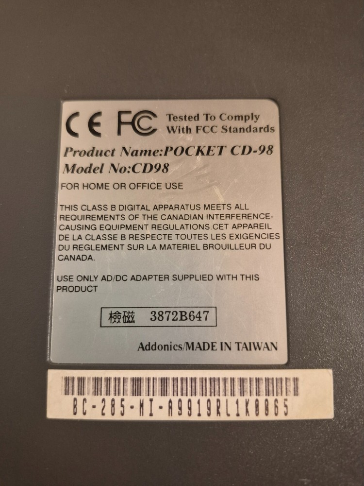 Thomas Edison 24X Max Pocket CD-98 Player Untested