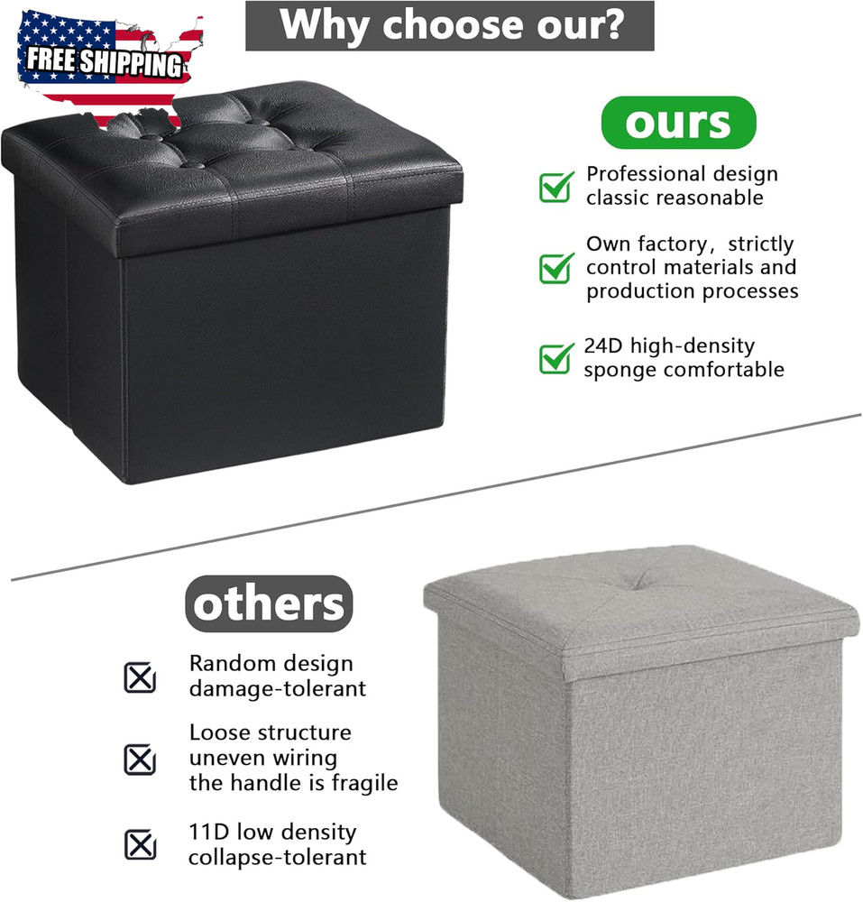 Storage Ottoman Folding Foot Rest Stool, Leather Footstool Bench ✅