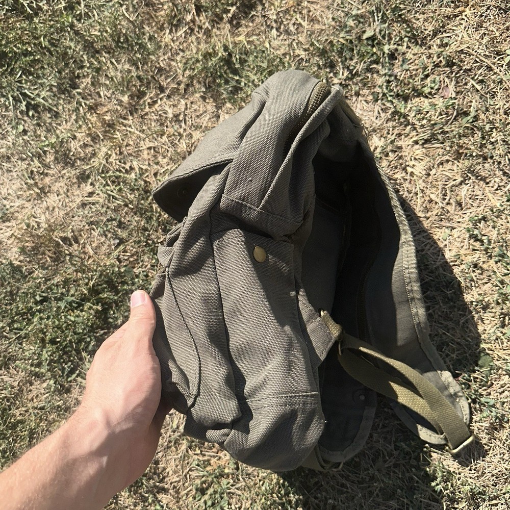 Natures Lodge Backpack, Olive Green Canvas W/Leather Pulls