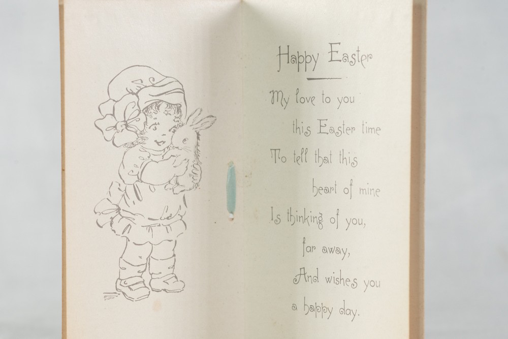 Easter Blessings Mini Folding Easter Card Early 1900s Bow Flowers