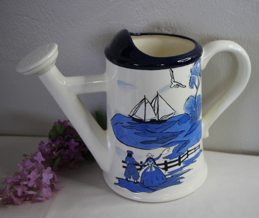 Holland Theme Ceramic Watering Can Windmill Hand Painted