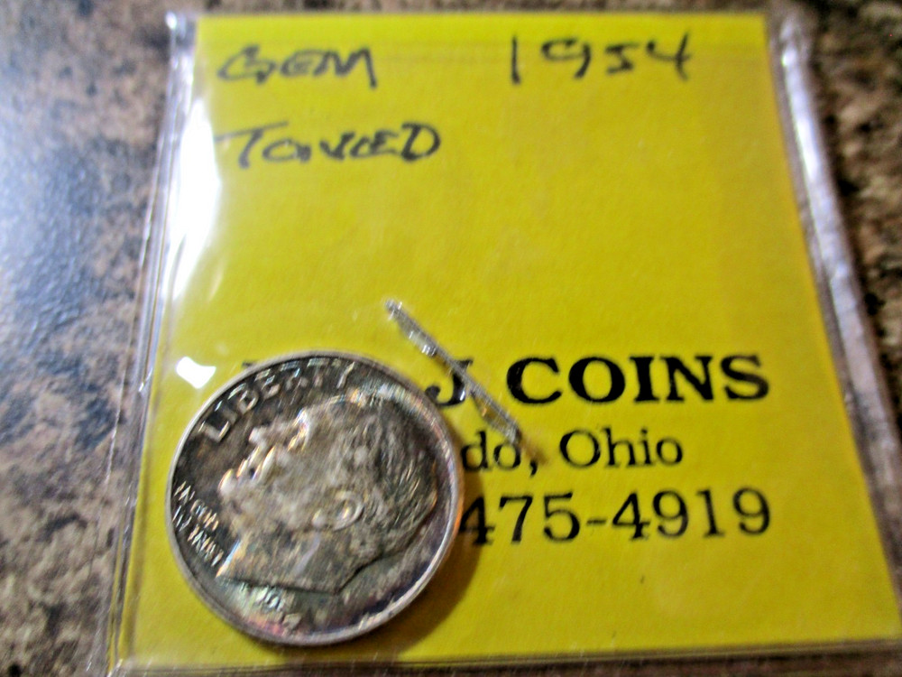 1954 ROOSEVELT DIME TONED AA