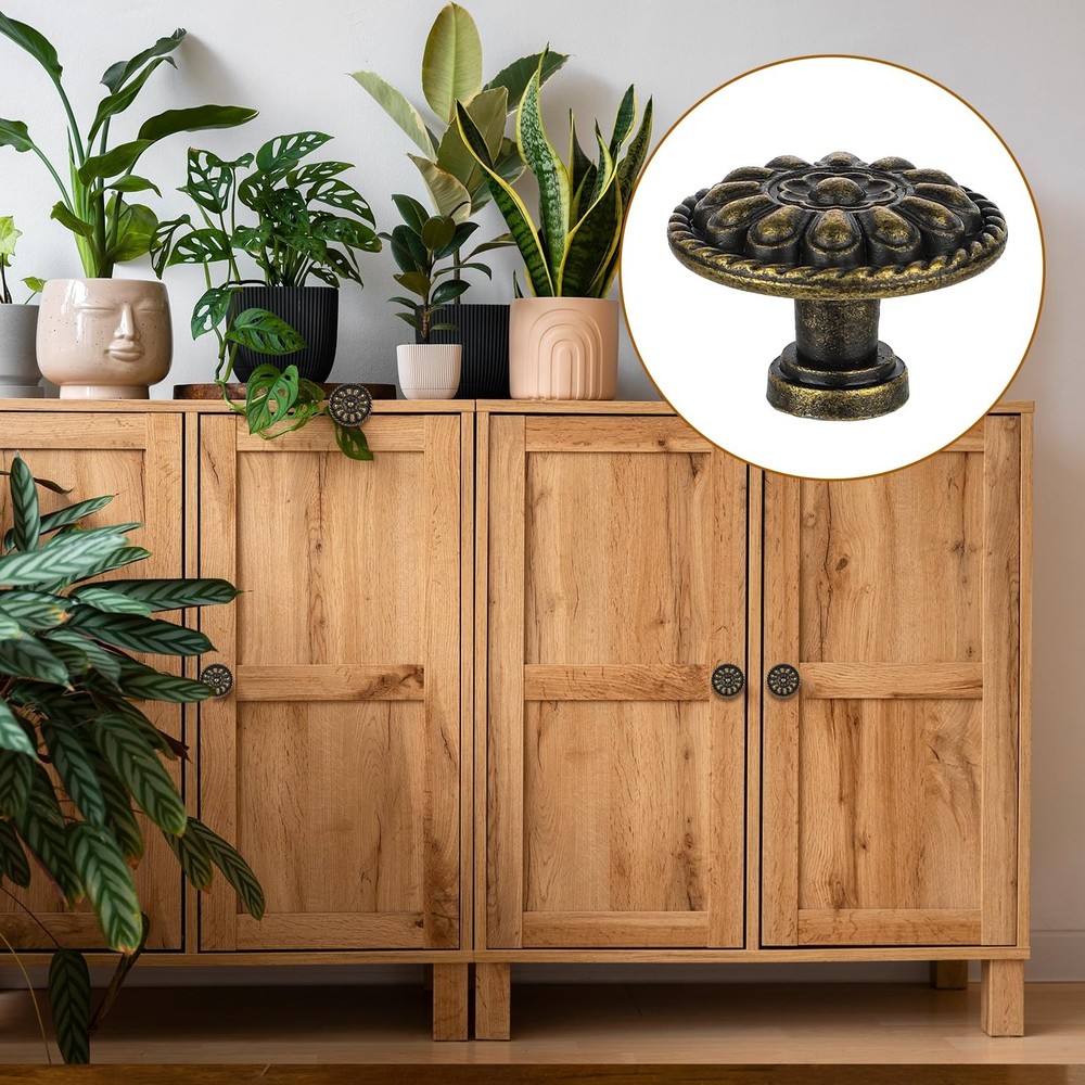 JJUNW 8 Pack Antique Brass Drawer Knobs, Vintage Dresser Drawers Knobs, Solid...
