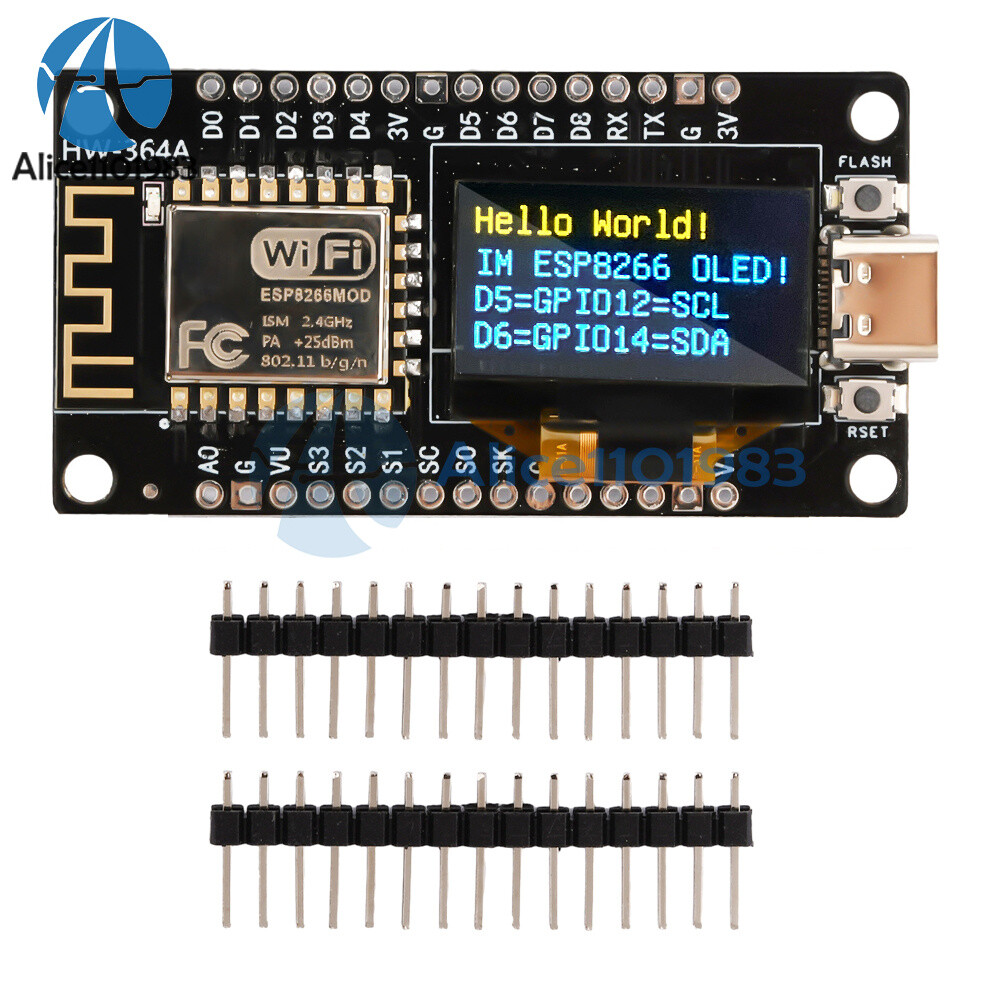 NodeMCU ESP8266 Development Board w/0.96" OLED Display CH340 Driver Module USB C