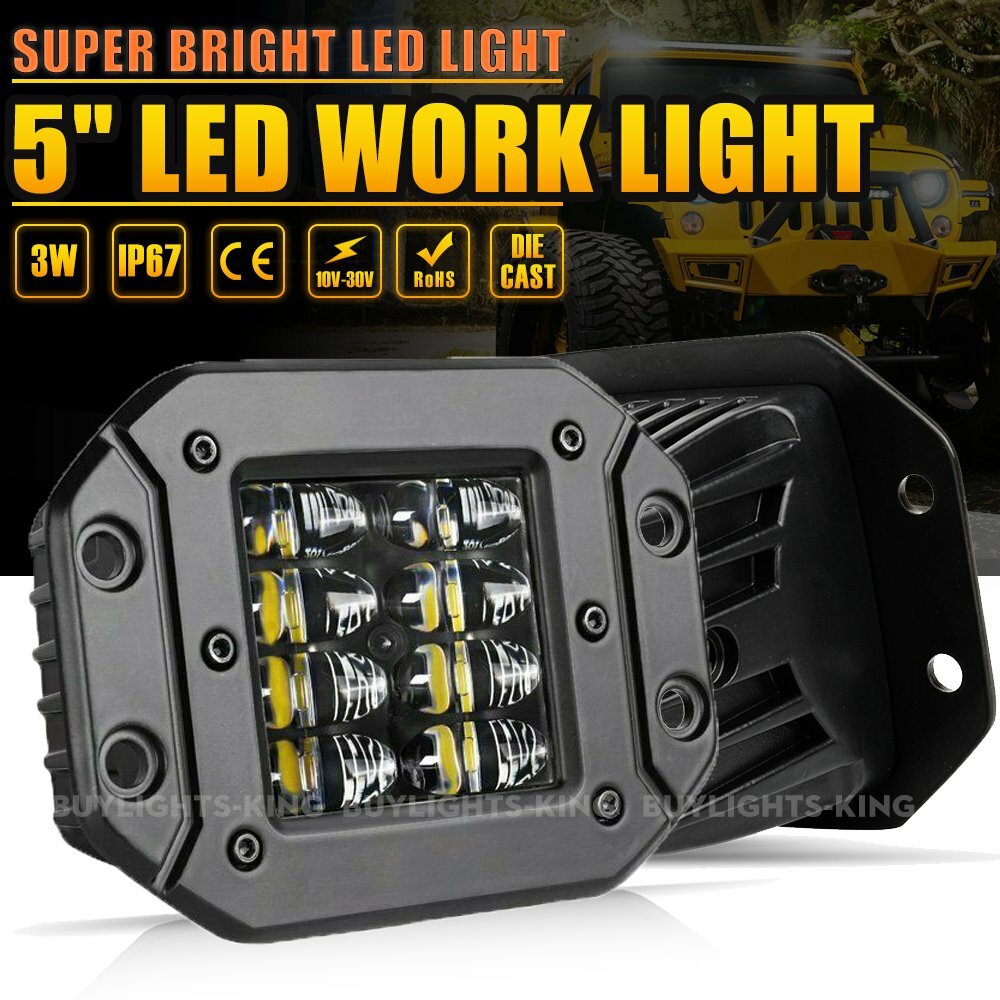 5" Flush Mount LED Work Lights Backup Reverse Bumper Off-Road Driving Cube Pods