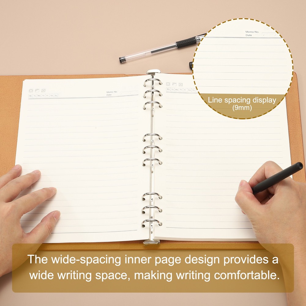B5 Refillable Leather Notebook, 2Pcs 9 Ring Hardcover Binder Notebook, Black
