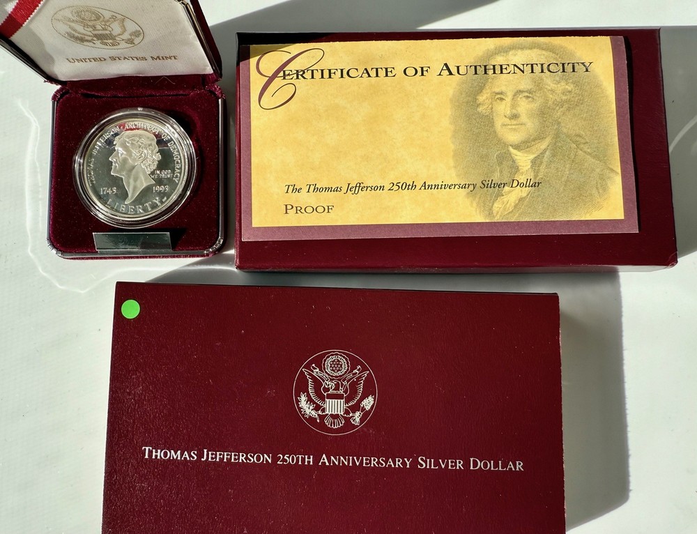 1993-S Thomas Jefferson 250th Anniversary Commemorative Proof Silver Dollar