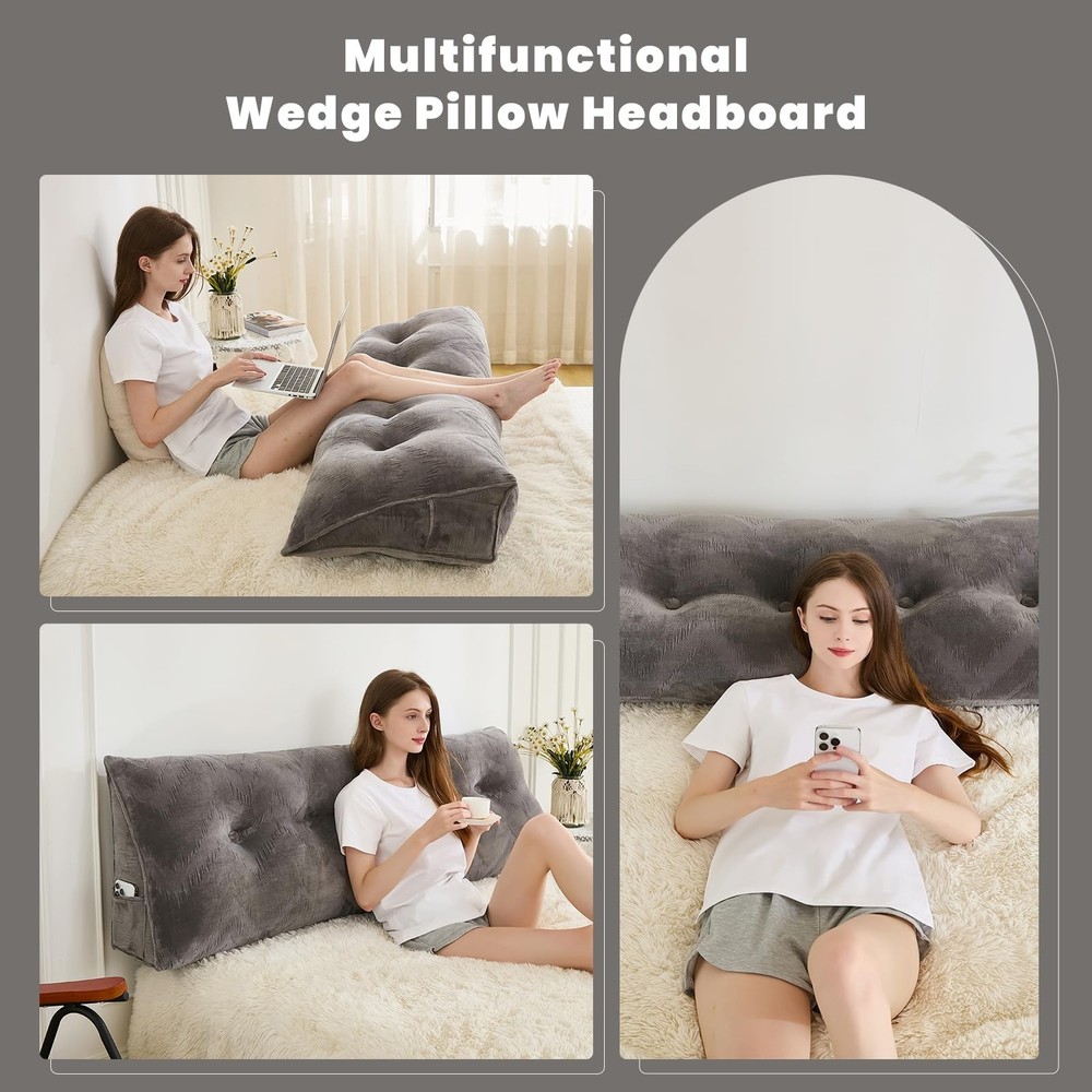 Headboard Pillow for Bed,Triangular Wedge Pillow Headboard Soft Support While...