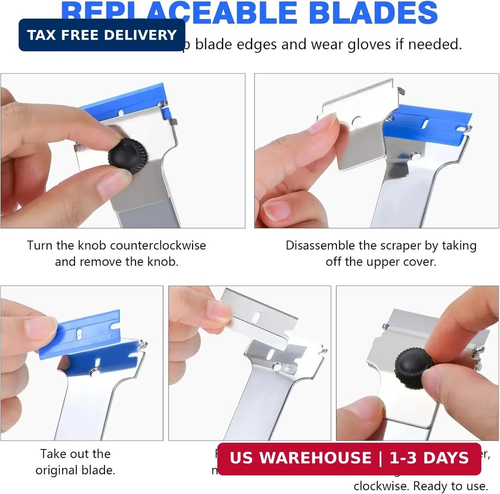Razor Blade Scraper Tool with 20 Replacement Metal Plastic Blades Set Pro
