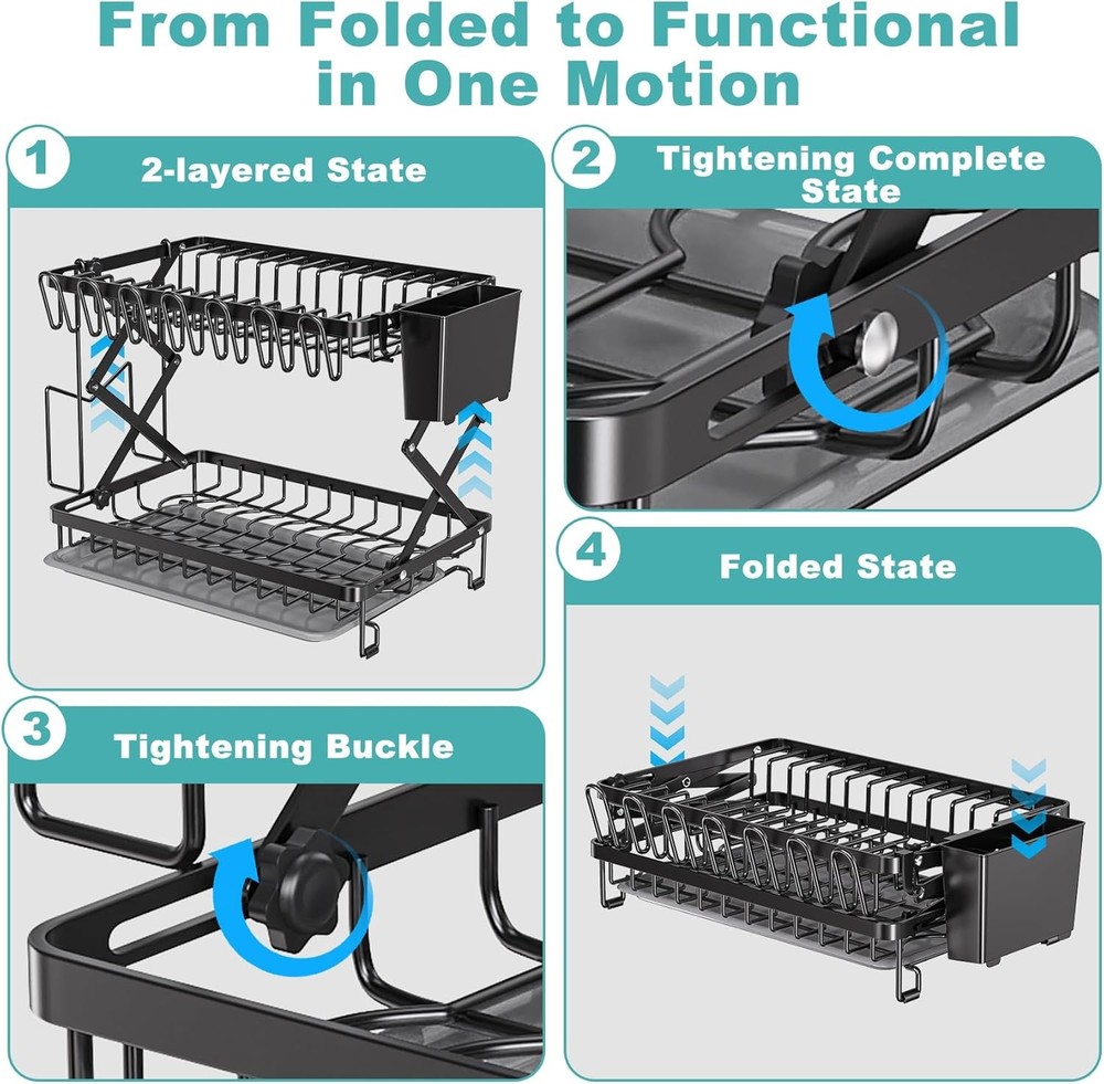2-Tier Dish Racks for Kitchen Counter, Stainless Steel Kitchen Dish Drying Rack