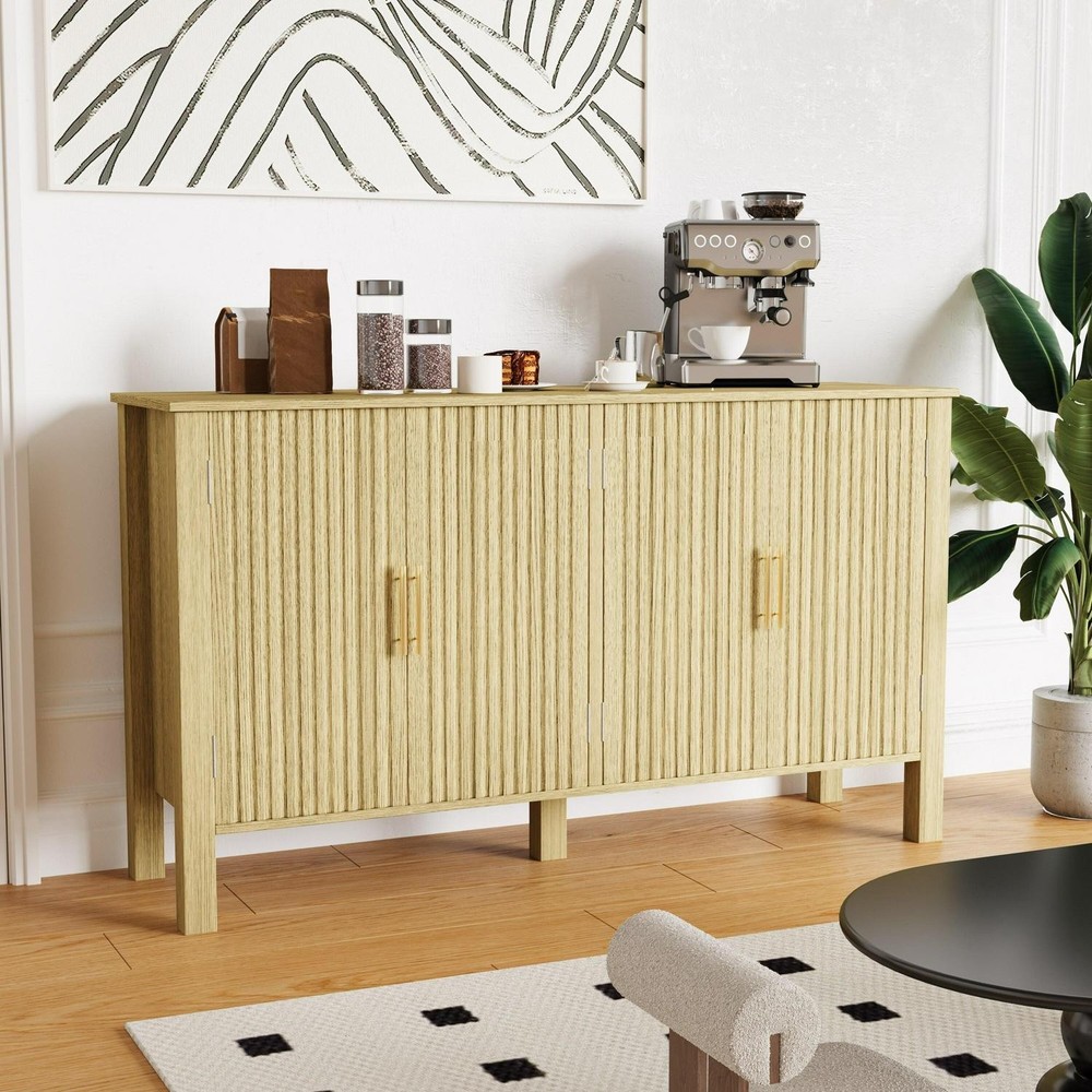 EROMMY Modern Fluted Sideboard Buffet Cabinet, Solid Wood Console Table With For