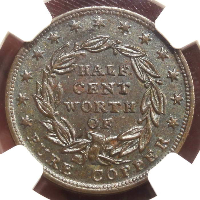 1837 Half Cent Token, HT-73, Choice Uncirculated, NGC MS-64BN, Nice