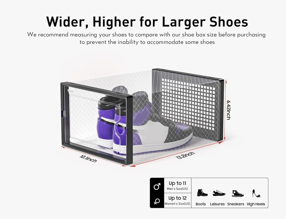 12 Pack X-Large Shoe Storage Boxes - Stackable, Free Fast Shipping