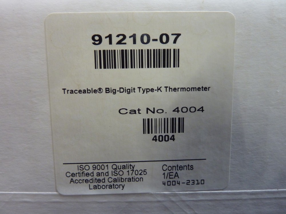 Traceable Big-Digit Type K Thermocouple Thermometer 91210-07 (31709)