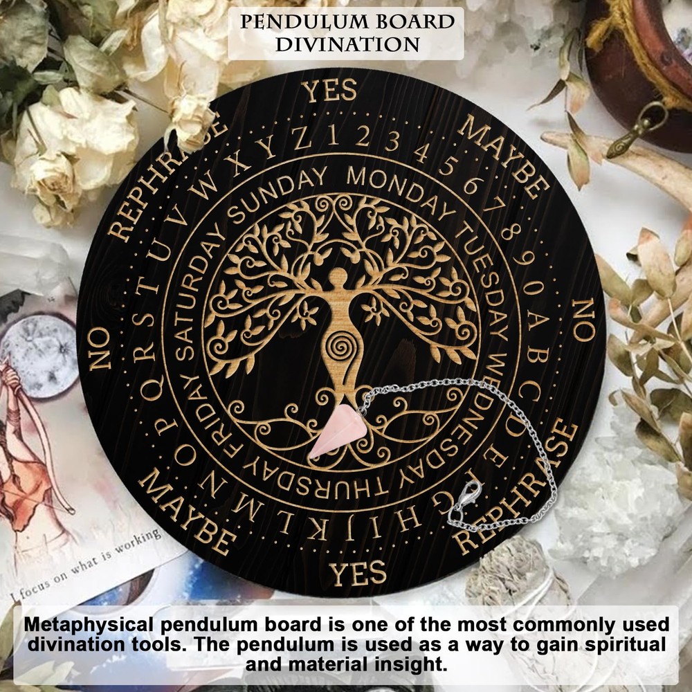 Pendulum Board Set Wooden Dowsing Divination Board Metaphysical Message Board