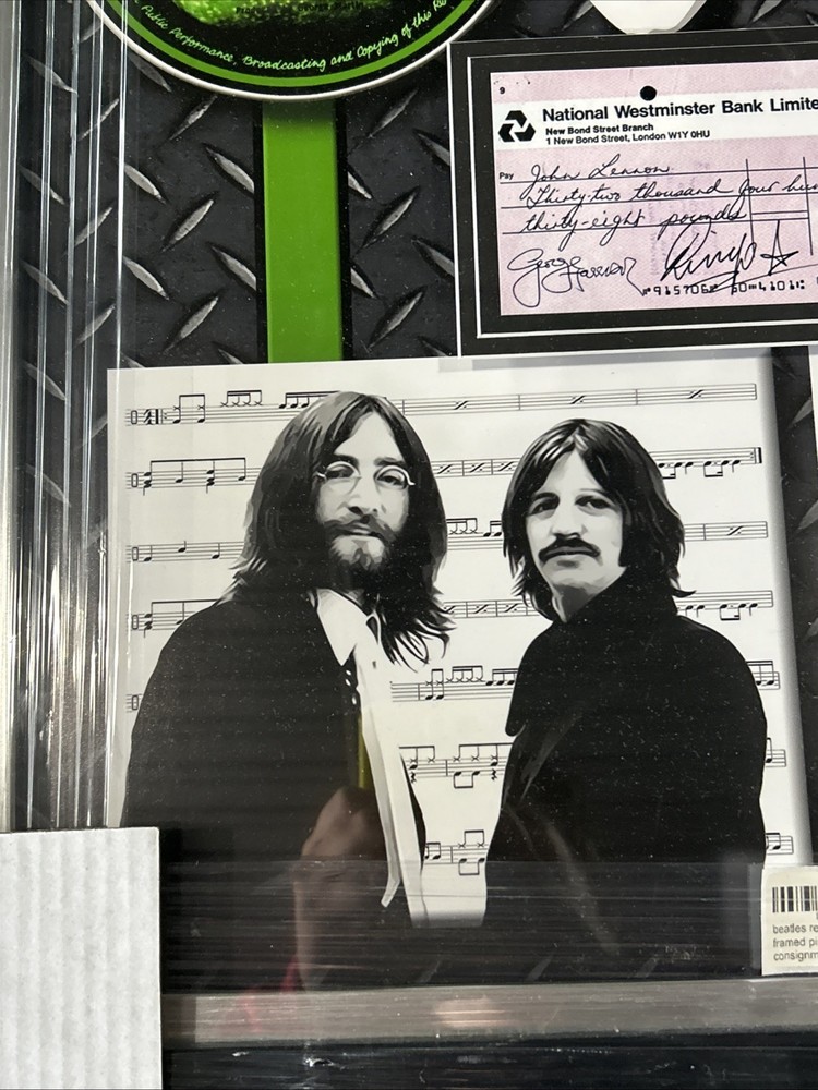BEATLES FRAMED PIECE REPLICA CHECK 35x23