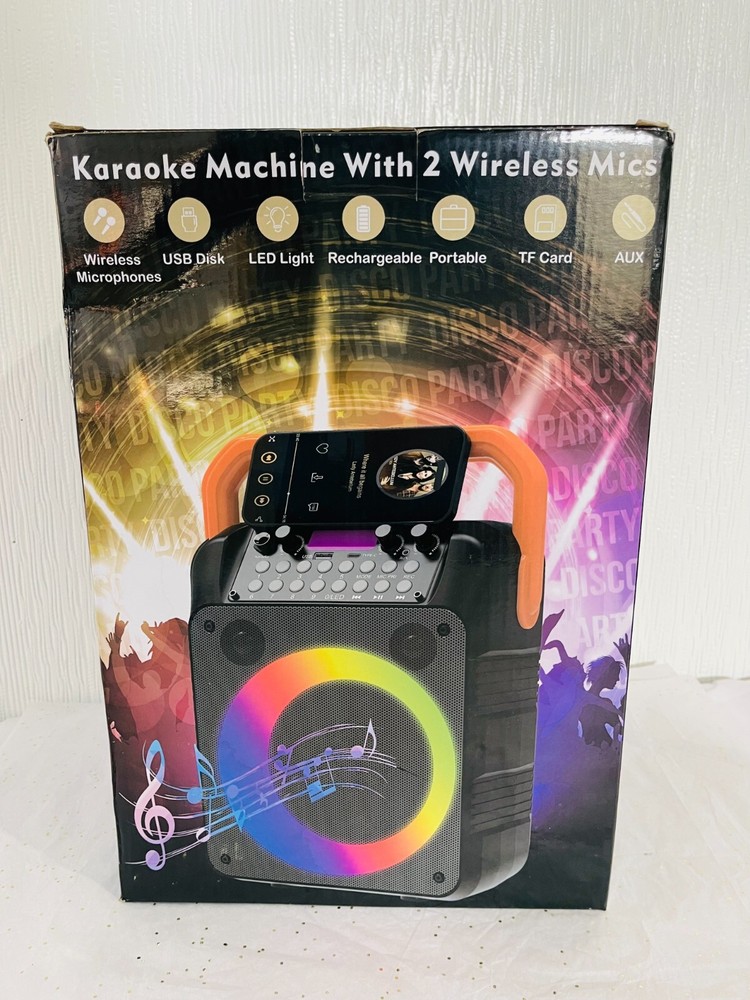 Karaoke Machine with 2 Wireless Microphones Portable Bluetooth 5.1 Speaker Light