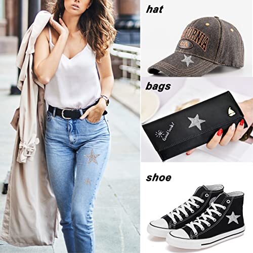 24 Pack Star Shape Rhinestone Patch 6 Sizes Iron Star-Shaped Applique Patch