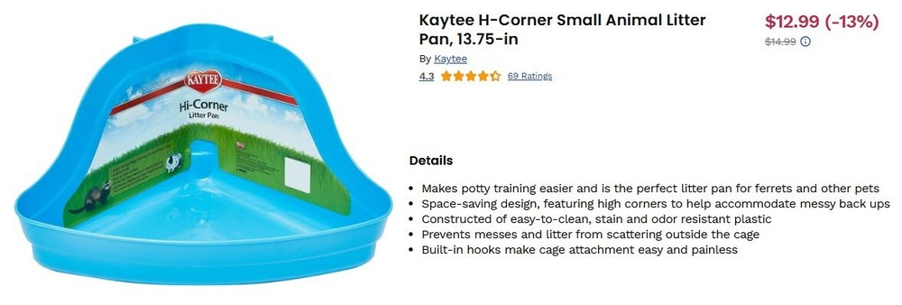 Small Animal Corner Blue Litter Pan