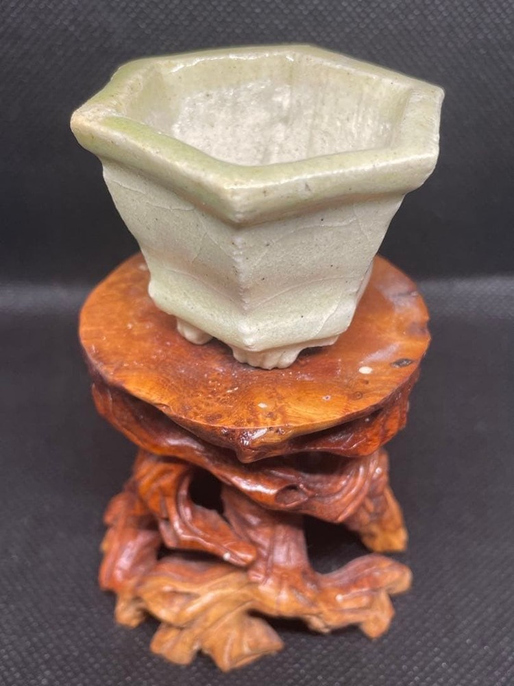 Hand-made Hexagonal Bonsai Pot Japanese Art Shape Miniature Tree Container White