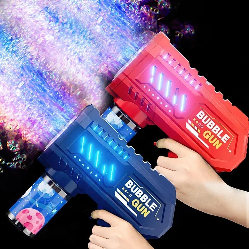 Kids Bubble Gun Toy LED Light Automatic Bubble Maker No Battery Red