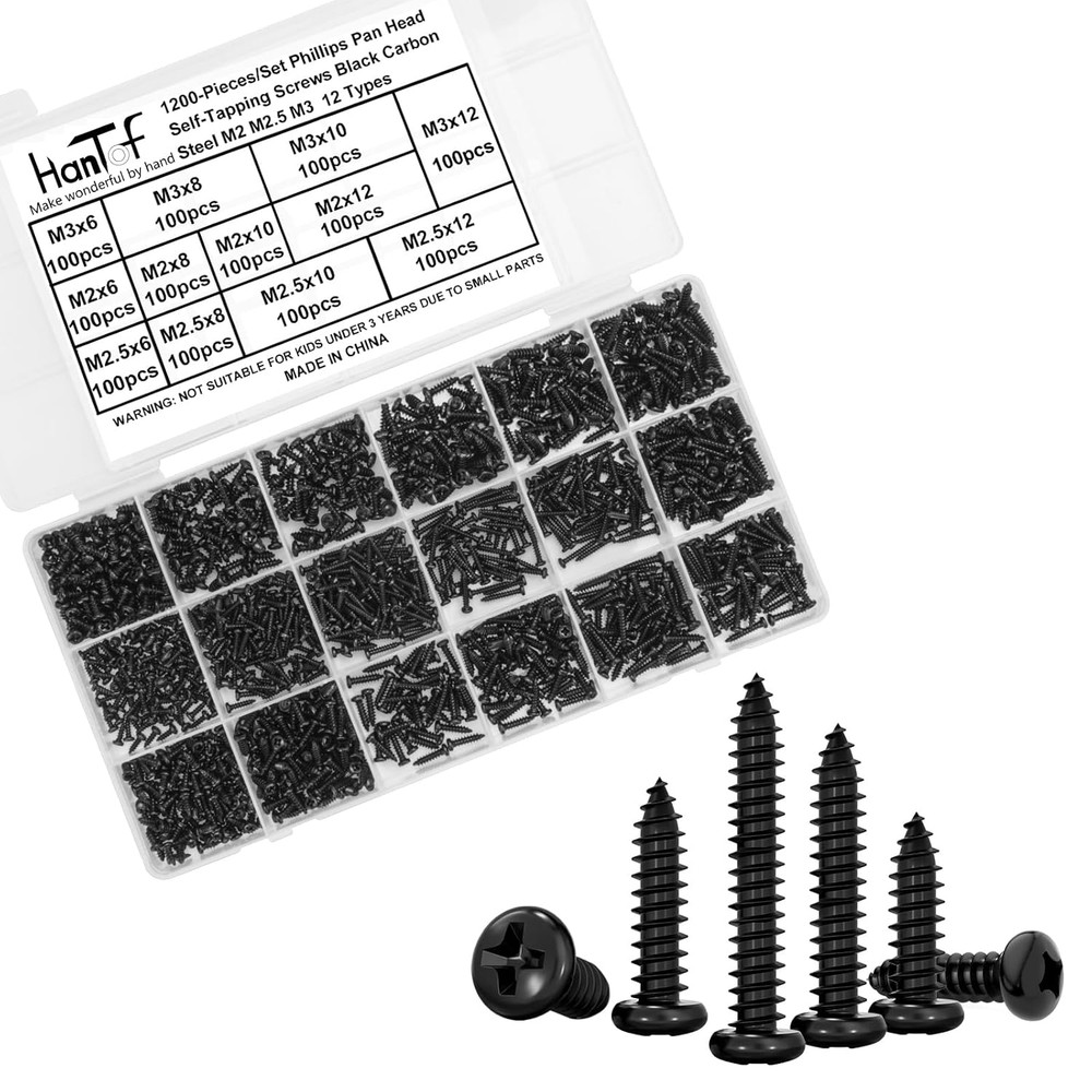 Phillips Head Tiny Self Tapping Screws for Wood Plastic Soft Metals 1200Pcs