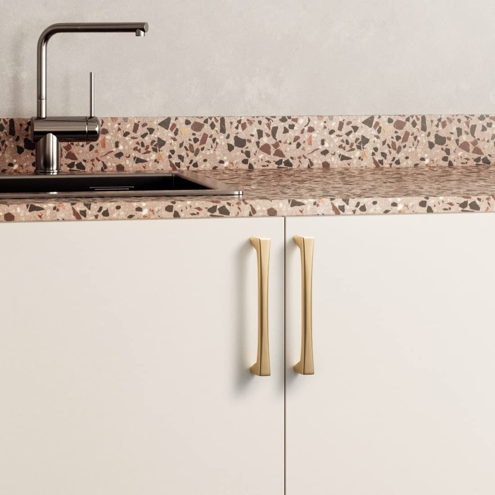 5 Pack Brushed Brass Solid Cabinet Pulls, 5 Inch Hole Center Brushed Gold Kit...