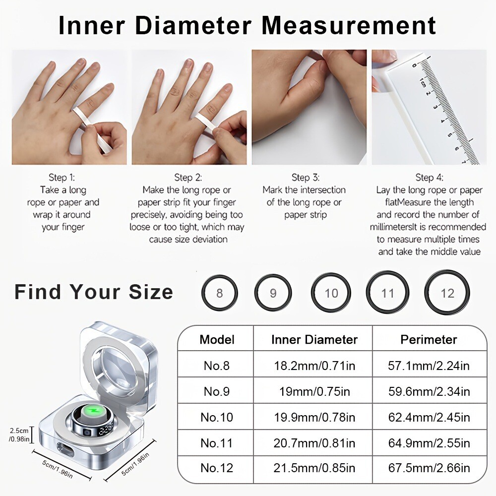 SR08 Mini Smart Ring Display Screen Touch Sensing IP68 HR Blood Oxygen cg
