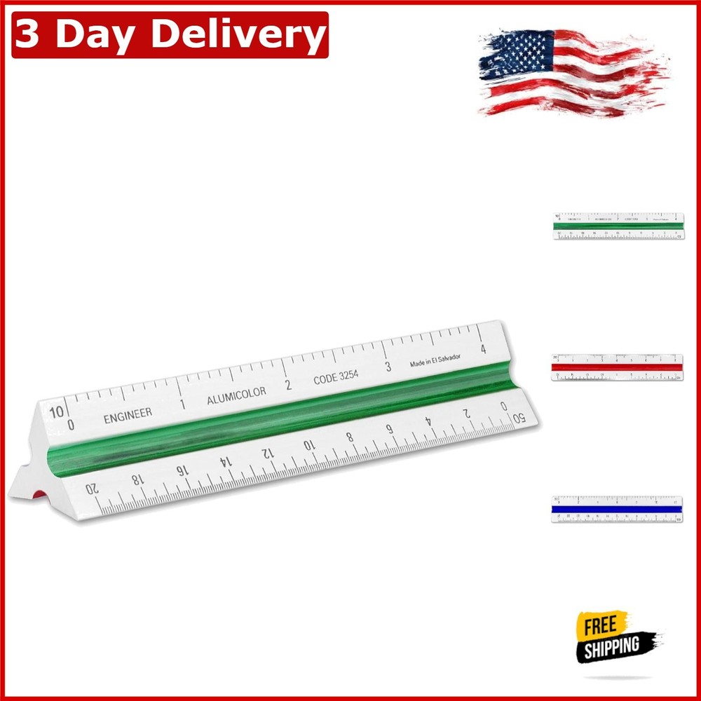 Solid Silver Aluminum Engineer Scale - 4IN Color-Coded Drafting Ruler for Pros