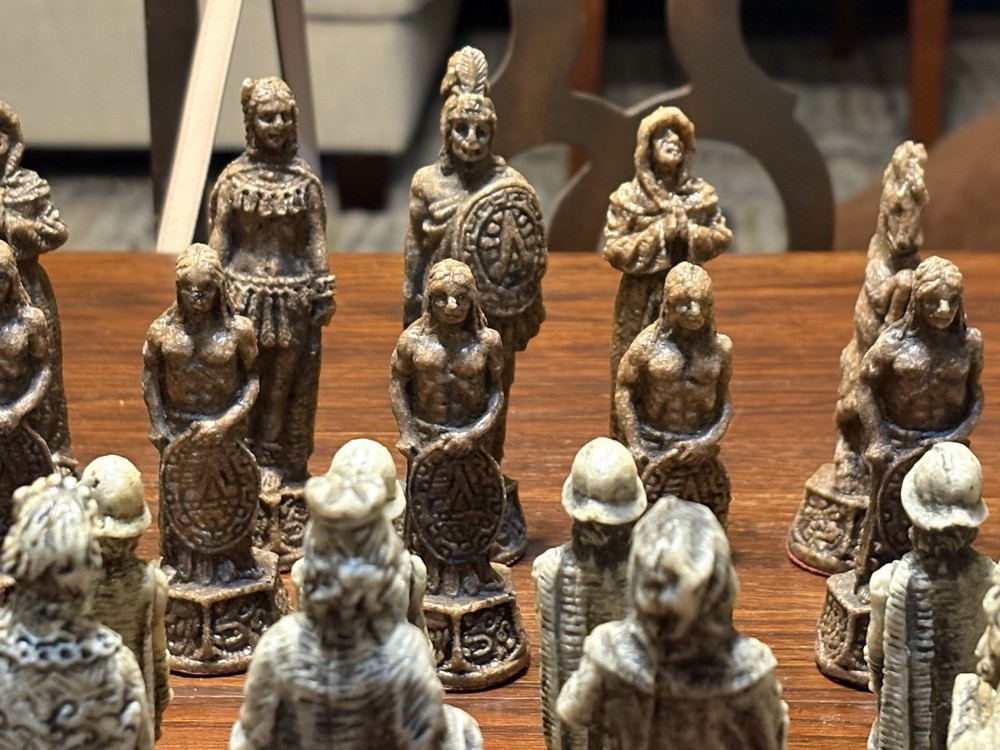 Vintage Aztec Mayan Chess Pieces .