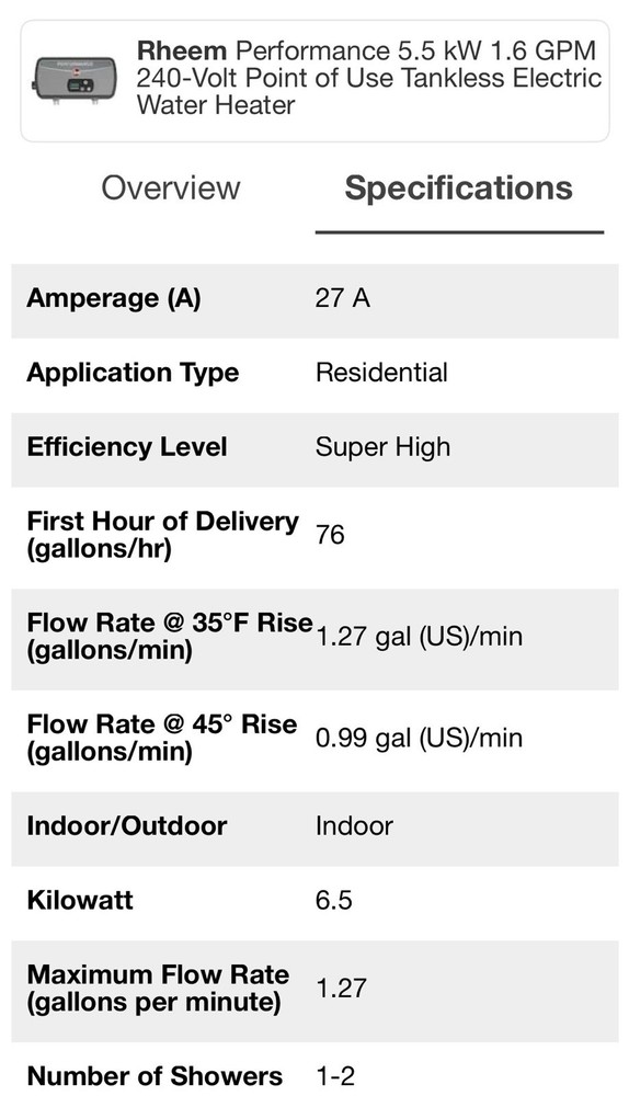 Rheem RETEX 06T - 6.5 kW 240v Tankless Electric Water Heater NIB