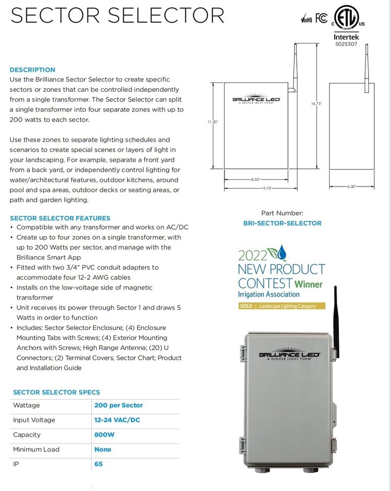 Brilliance BR-SECTOR-SELECTOR Sector Selector Smart Controller 4 Zone 800W Total