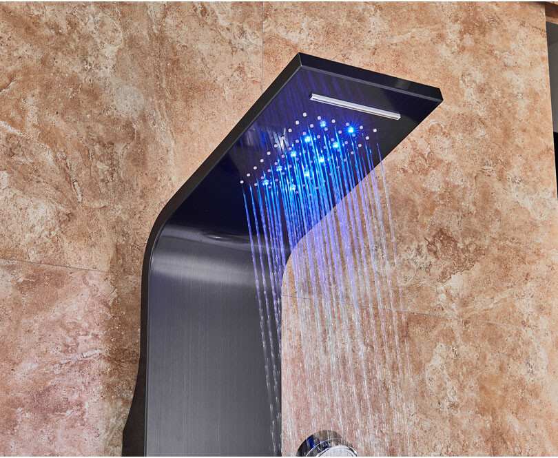 ELLO&ALLO Oil Rubbed Bronze LED Shower Panel Rain&Waterfall Tower Massage System