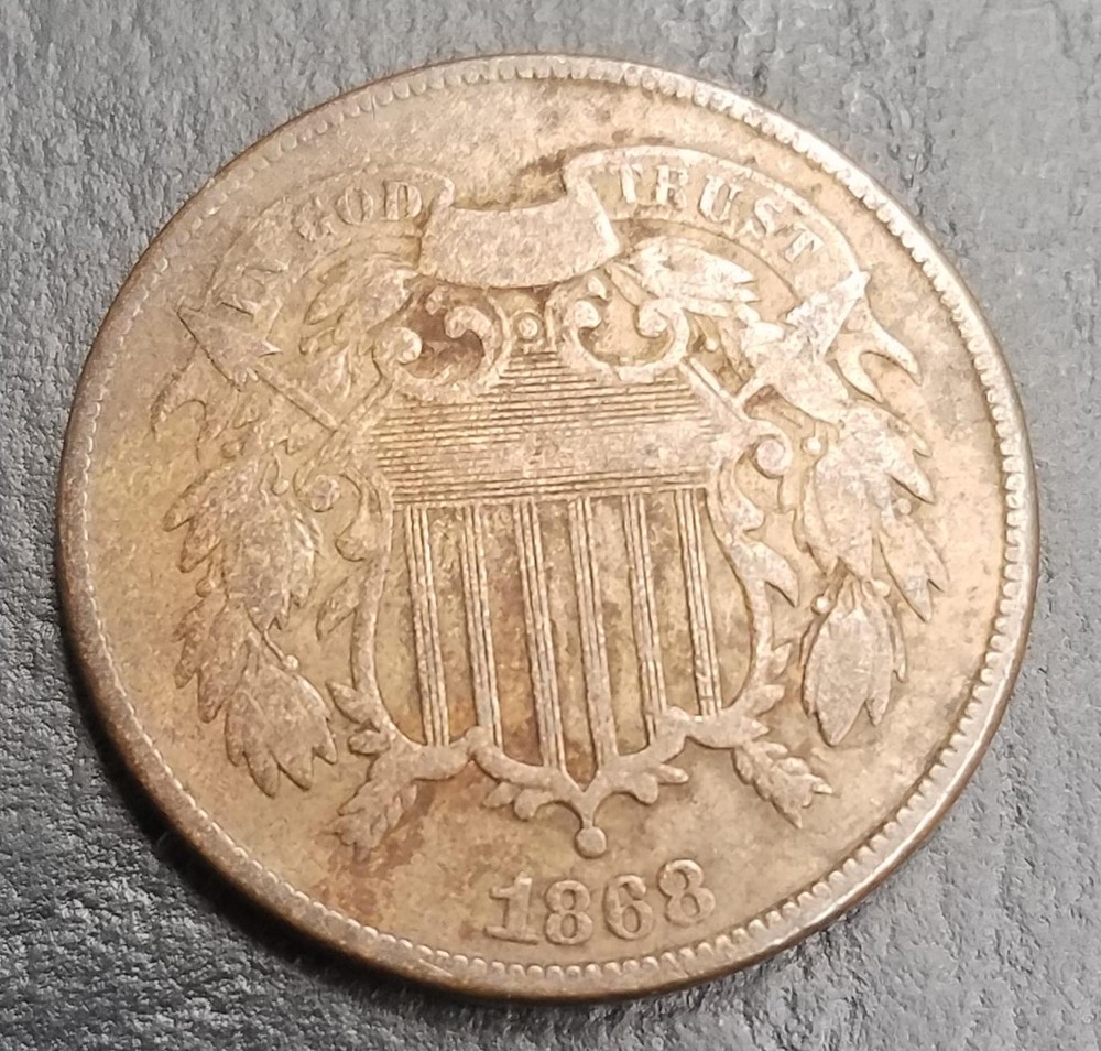 Two Cent Piece | 1868 Copper 2 cent | Early 2 cent Coin (u10321)