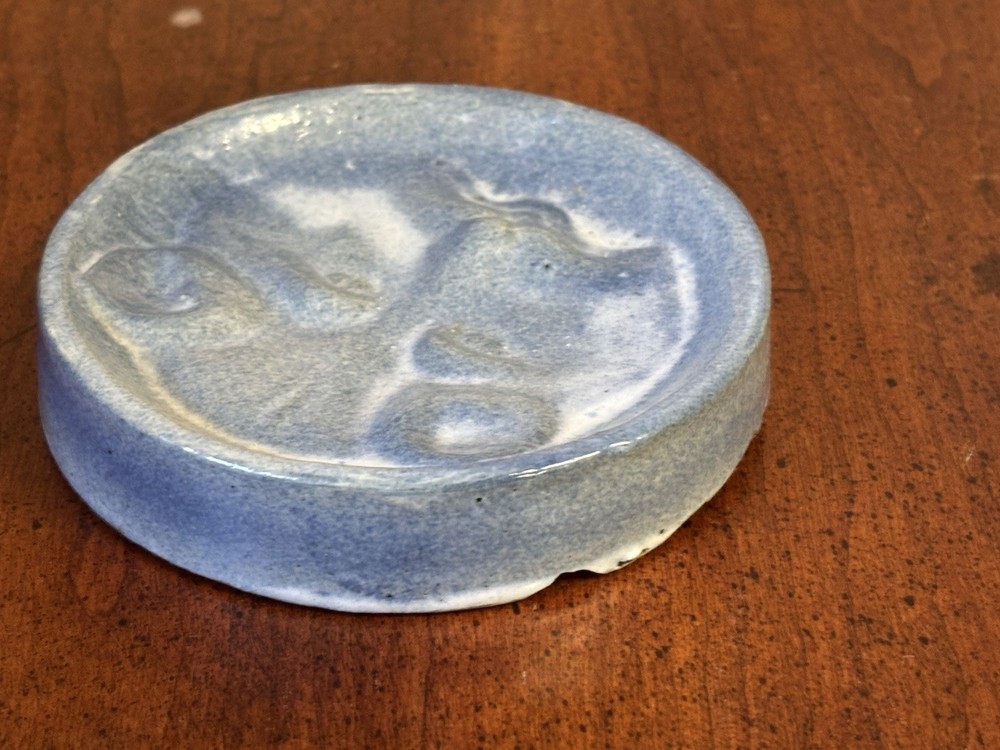 Salt Glazed Blue Cat Face Stoneware Pottery