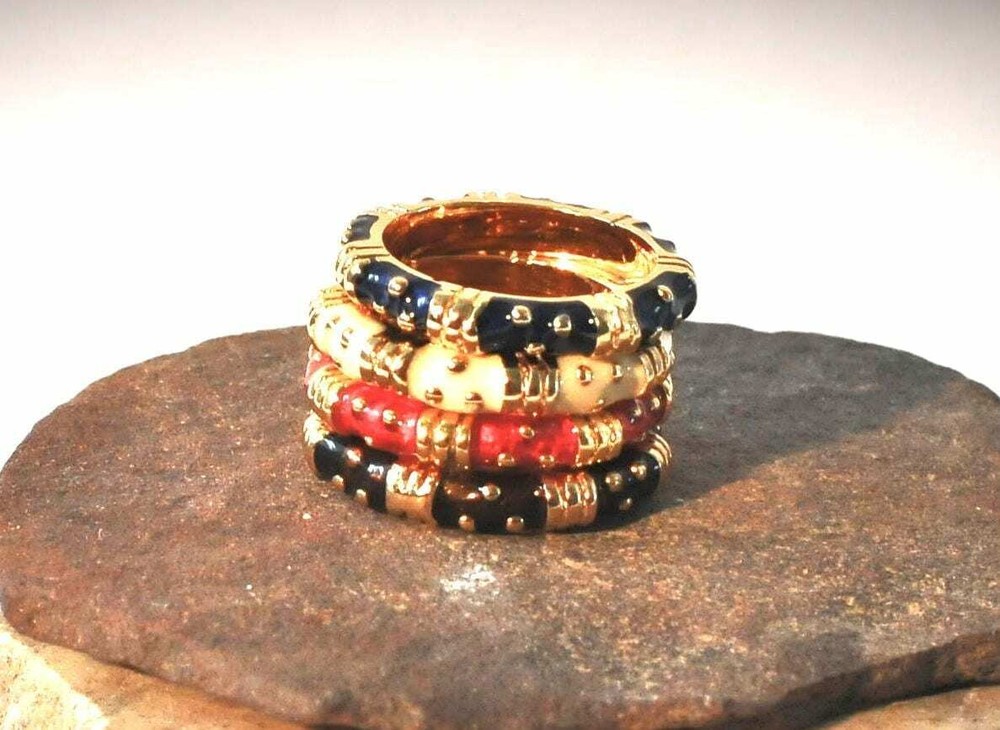 ENAMEL STACKABLE  RINGS WITH GOLD DOT & BARS