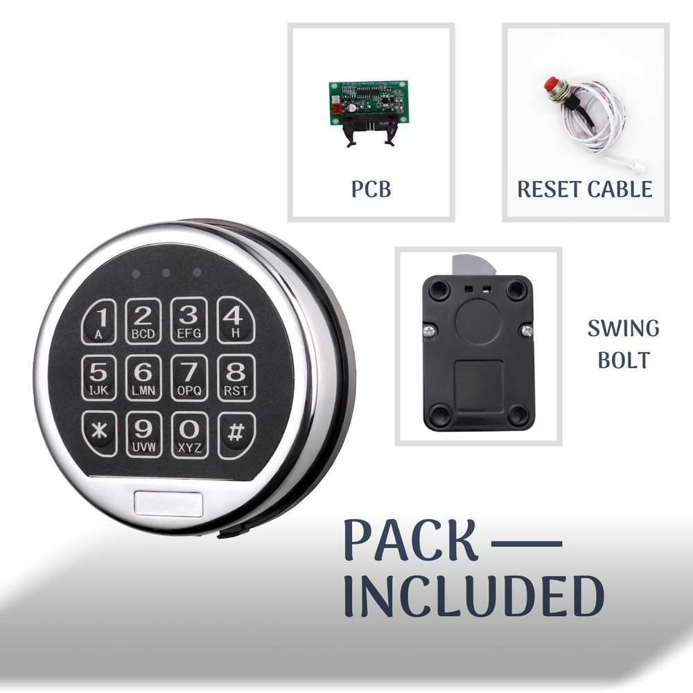 Safe Lock Replacement Swing Bolt Chrome Finish Digital Keypad 2 User Code Lock