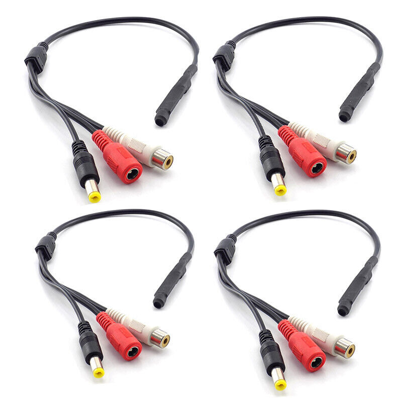 4X CCTV Mic Audio Microphone Sound adapter cable 12V DC for DVR Camera 6H